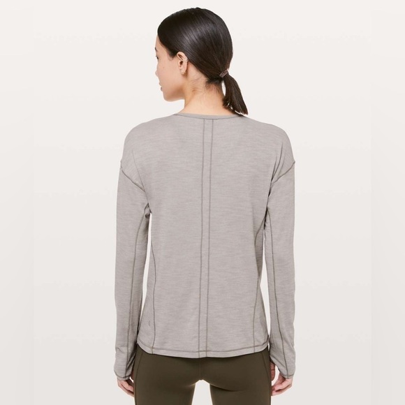 Lululemon Sweat Embrace Long Sleeve, Heathered Dark Chrome, Size 8 - Picture 3 of 11